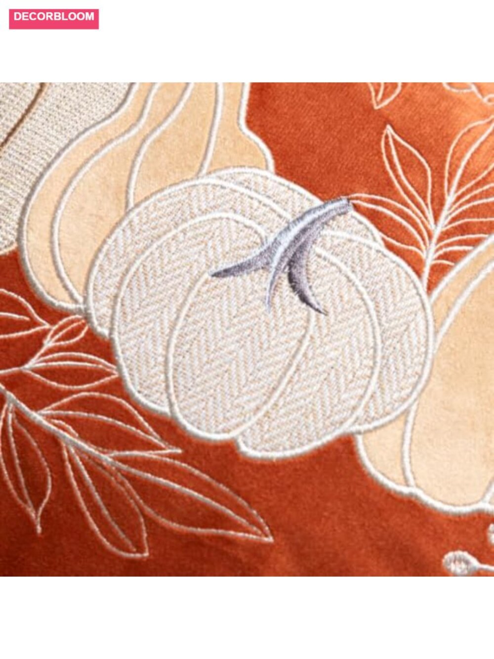 Embroidered Pumpkin Velvet Throw Pillow Cover 12x20 Farmhouse Fall Decor - Picture 4 of 6